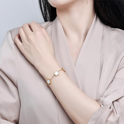 FLY FEI 18K Gold-Plated Four Leaf Clover Bracelet for Women,Adjustable lucky Bracelet Set Jewelry Gift-Hypoallergenic Charm for Birthdays, Wellness & Daily Wear - color: style01-White