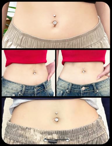 Oufksiyy Long and Extra Long Bar Belly Button Ring Internal Thread Hypoallergenic Surgical Stainless Steel 14mm 16mm 14 Gauge Navel Rings Cubic Zirconia Buuton Body Piercing Jewelry for Women Men - color: Double Cubic Zirconia 16MM