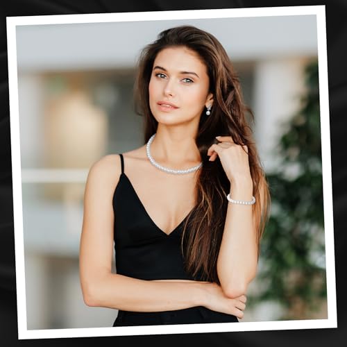 3 Pcs Pearl Jewelry Set Faux Pearl Clip on Earring Necklace Bracelet for Women Bridesmaid Birthday Wedding Gift - color: White, size: 8 mm