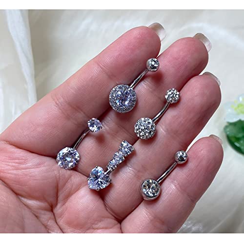 Belly Button Rings Stainless Steel 14G CZ Opal Navel Rings Barbells Women Girls Belly Piercing Jewelry - color: Silver Color-Style B: 5 PCS