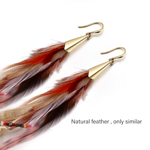 Bohemian Feather Dangle Earrings for Women with Shell Beads Long Tassel Design Drop Earrings - style: Style-Boho
