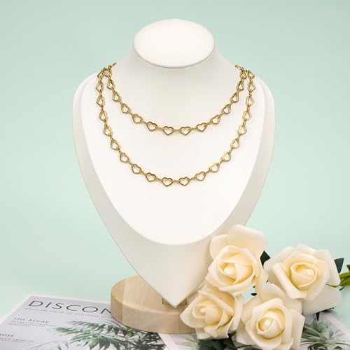 UMAOKANG 3 Meters Gold Plated Stainless Steel Chains for Jewelry Making Hollow Heart Chain Bulk on Spool with Jump Rings and Lobster Clasps - color: Heart Gold
