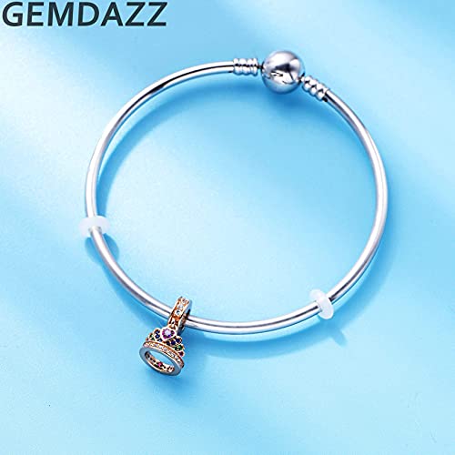 GEMDAZZ 925 Sterling Silver Valentines Day Charms Heart Charms, I Love You to The Moon and Back Pendant, Cupid Arrow and 4 Leaf Clover Beads fit European Bracelets, Gift for Lover/Wife/Girls - color: Rose Gold Princess Crown Pendant Charms