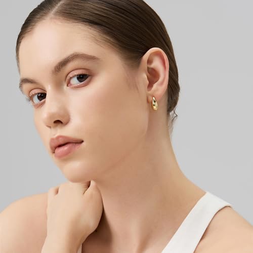 18K Gold Plated Huggie Hoop Earrings for Women, 925 Sterling Silver Post, Hypoallergenic Small Earrings - color: Curved Mini Hoops