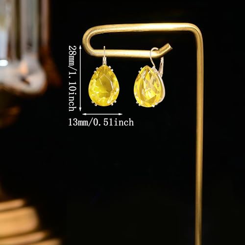 14K Gold Teardrop Crystal Leverback Earrings Sparkly Rhinestone Water Droplet Dangle Drop Earrings For Women - color: Yellow