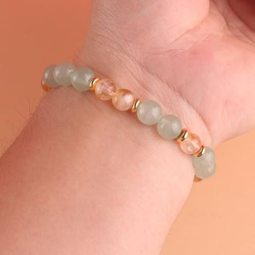 KSQS Healing Stone Bead Bracelet for Women, Natural Gemstones Balance Protection Bracelet, Spiritual Crystal Beads Bracelet Anxiety Relief with Meaning Card - color: Happiness