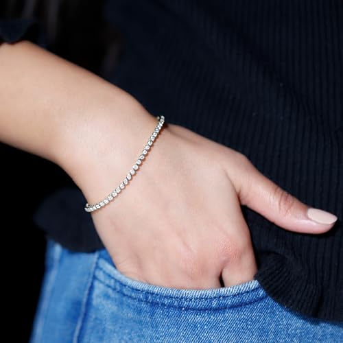 Bezel Set Moissanite Tennis Bracelet for Women, D-Vs1 Quality - style: 14K White Gold