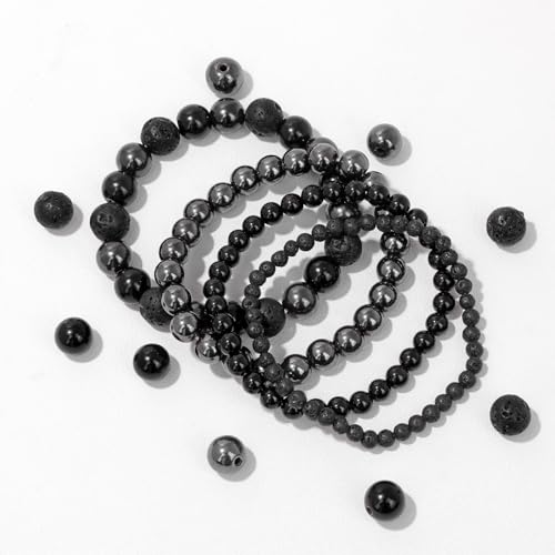 Vinswet 4pcs Beaded Bracelets for Women,Natural Healing Crystal Gemstones Bracelet,Anxiety Stress Relief Bracelet Handmade purple Jewelry Gifts for Women - color: Hematite&Black agate&Lava Rock