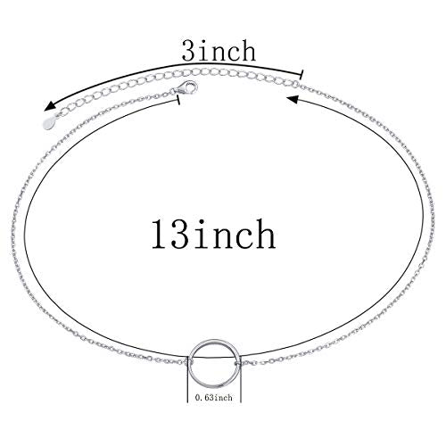 Ladytree S925 Sterling Silver Dainty Simple Choker Necklace,Rolo Chain,Adjustable 13 inches to 16 inches - style: 01_Circle choker