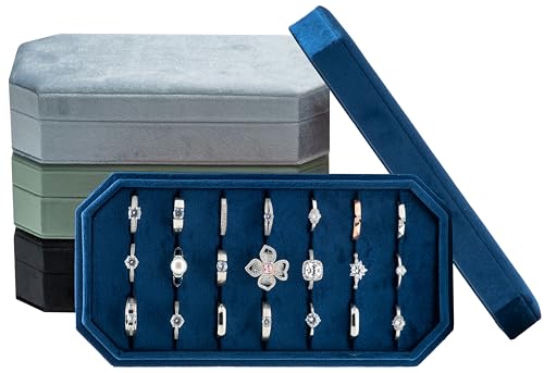 Velvet Ring Organizer Display Tray Jewelry Box Earring Holder Case | for Wedding Birthday Christmas Day (Dark Blue) - color: Dark Blue