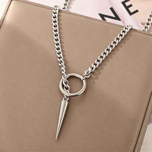 Slip Chain Necklaces for Women Stainless Steel Bar Pendant Choker Necklace Boho Handmade Long Lariat Necklace Silver Statement Punk Rock Collar Jewelry - style: Silver awl