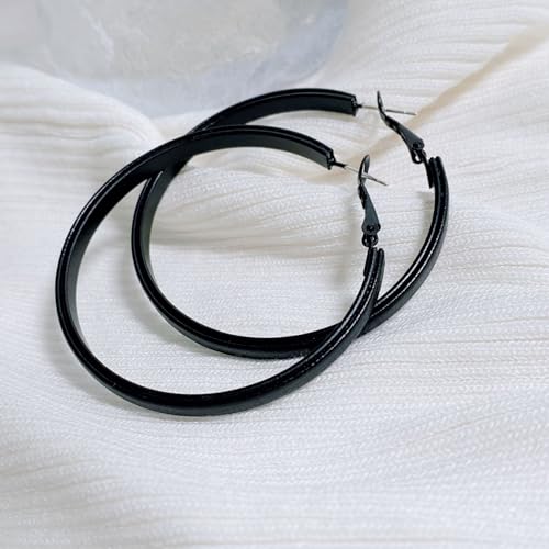 Hoop Earrings for Women Leather Hoop Earrings-Medium/Large Hoops-Lightweight hoop - color: Black