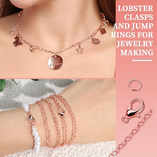 Teenitor 524PCS Key Chain Making Kit, Keychain Making Supplies Rose Gold Keychain Craft Supplies Key Chain Clips, Key Rings and Jump Rings for Jewelry Lanyard - color: Rose Gold
