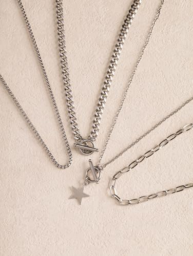 Sacina Goth Layered Star Choker Necklace, Gothic Punk Grunge Emo Necklace, Christmas Jewelry Gift for Women - color: Silver