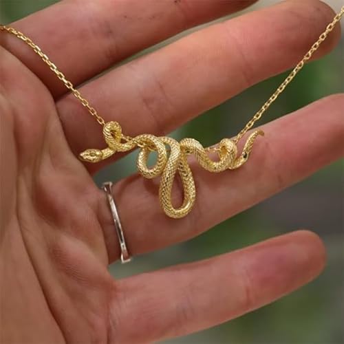 WETMT Chunky Snake Pendant Necklace for Women Gold Snake Statement Necklace Vine Snake Chain Necklace Chunky Adjustable Snake Necklace Fashion Simple Jewelry - color: Gold