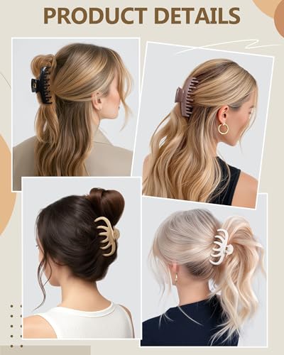 4 Pack Silicone Flexible Hair Claw Clips - Nonslip Large Bendable Soft Claw Clip for Women, Silicone Hair Clips Hair Accessories - color: Beige+Khaki