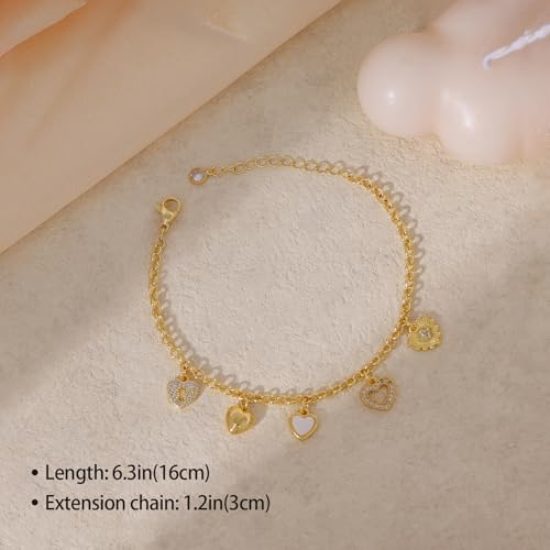Gold Bracelets for Women, Dainty Friendship Charm Bracelet 14K Gold Plated Summer Shell Starfish Pearl Bracelet Cute Heart Charm Bracelets for Women Trendy Non Tarnish Beach Jewelry Gifts - color: Gold-Heart