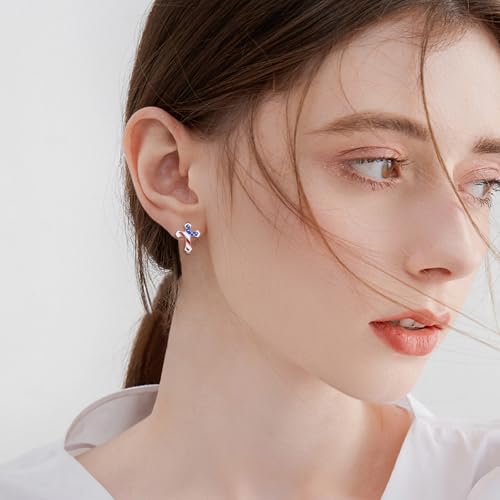 Blue Evil Eye/Celtic/Owl/Moonstone/Paw Print/Cubic Zirconia Hoop Earrings for Women 925 Sterling Silver Women Earrings Jewelry - style: American Flag
