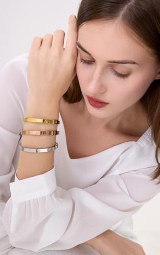 Friendship Love Bracelet for Women, 18K Gold Plated Titanium Steel Cuff - color: Gold, size: Zircon 7''