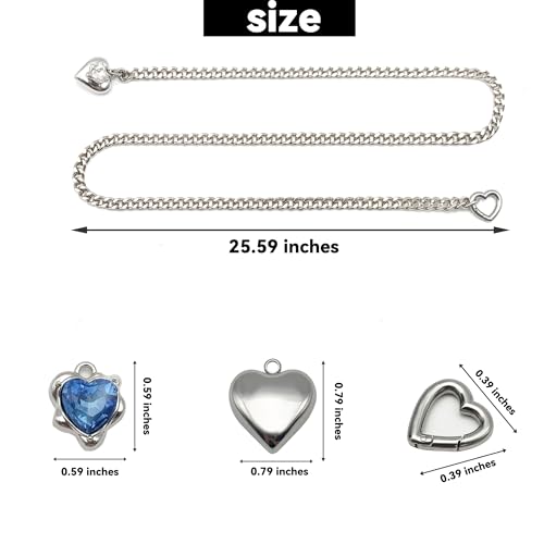Heart Layer Pendant Necklace for Women, Adjustable Slip Chain with Colorful Gemstone & Heart Clasp - color: White