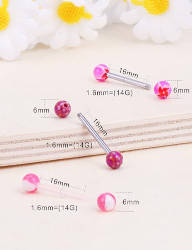 100pcs 14g Tongue Rings Nipple Rings for Women Men Surgical Stainless Steel Tongue/Nipple Piercing Jewelry Plastic Metal Tongue Ring 16MM Acrylic Straight Barbells Body Piercing Jewelry - color: B-100PCS Plastic/Mttal Tongue/Nipple Rings 16mm