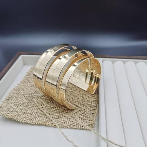 14K Gold Plated Cuff Wide Bangle for Women,Simple Geometric Adjustable Statement Open Bracelet Personality Cyberpunk Band Party Jewelry Gifts - color: Gold