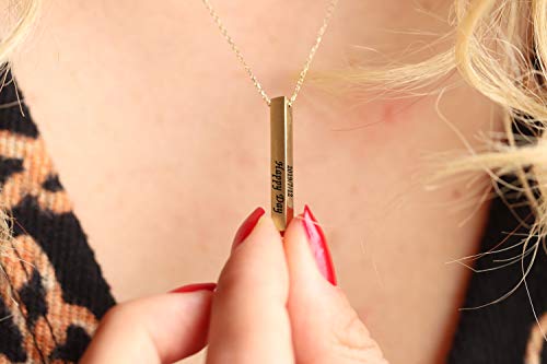 Personalized 3D Vertical Bar Necklace, Custom Necklace Engraved with Any Name Pendant Jewelry Mothers Day Gift - color: Single Bar-Hole Style