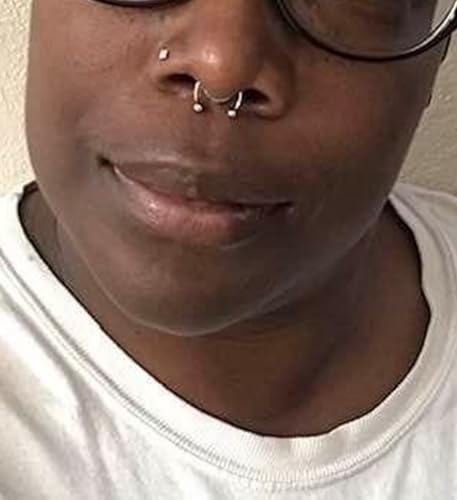 Fake Nose Ring Hoop Double Fake Septum Rings Fake Nose Piercing Clip on Earring Hoops Faux Nose Rings Lip Ring - color: A11-Fake septum-silver