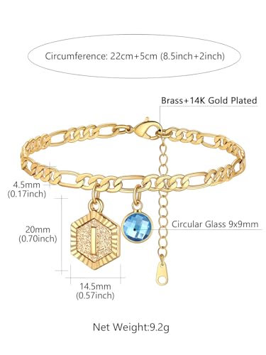 Custom4U Personalized Initial Ankle Bracelets for Women 14K Gold Plated Dainty CZ Birthstone Hexagon Letter Initial Anklets for Women Adjustable Silver/Gold Foot Chain Summer Beach Jewelry Gifts - color: Gold Hexagon-I