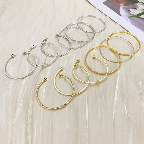 YBMYCM 10Pcs Gold-plated Bangle Bracelet Set for Women Multi Layer Stackable Wide Bangles Indian Chunky Bangle Bracelets Ethnic Glossy Textured Bracelets Wedding Outfit Jewelry - style: 12pcs-G-Silver