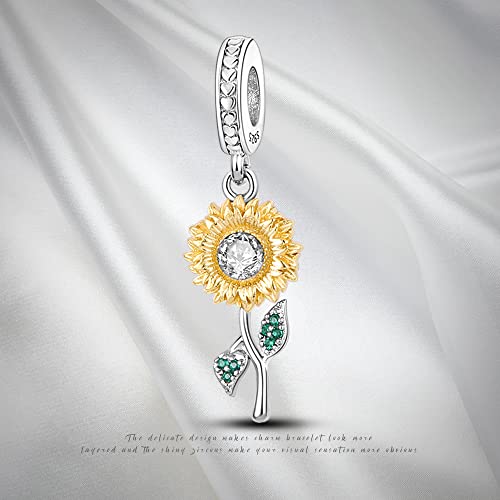 Pandach 925 Sterling Silver Charms Beads for Bracelets and Necklaces Butterfly and Headphones Pendants Clover Charms Jewelry Gift for Women - style: Sunflower Charm