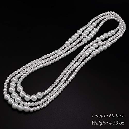 Long Pearl Necklaces for Women Cream White Faux Pearl Strand Layered Necklace Costume Jewelry - color: White