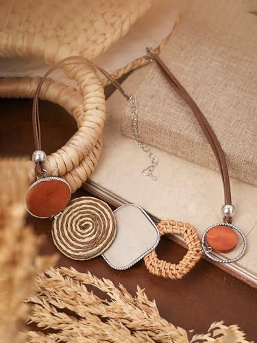 MINACHI Handmade Braided Necklace for Women, Wooden Beads, Rattan Charm, Vintage Style, Gift Jewelry - style: Necklace R21-033
