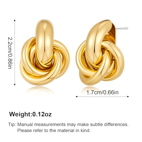 Gold Geometric Drop Dangle Earrings for Women Chunky Trendy Knot Stud Small Twisted Link Earring Jewelry Gift - color: A-Small Flower-Gold