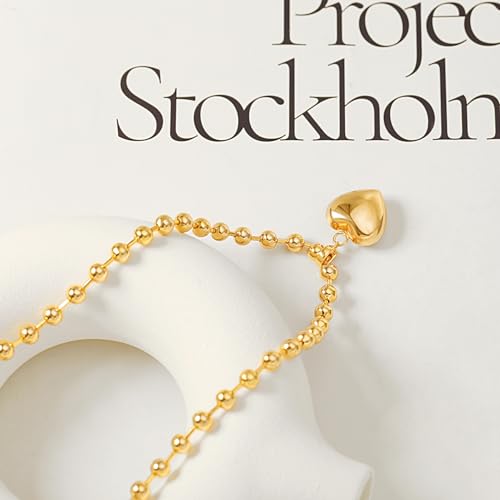 18k Gold Plated Chain Link Necklace for Women, Baroque Pearl/Compass Pendant Necklace - color: Puffy Heart