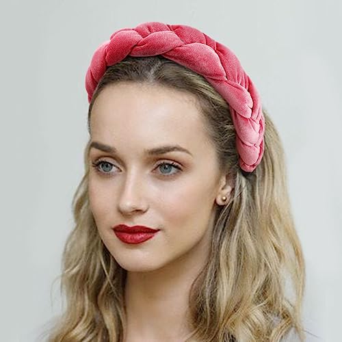 DRESHOW Braided Headbands for Women Velvet Hair Hoop Elastic Criss Cross Hair Bands Accessories - color: 01 Pc Velvet Braided: Pink