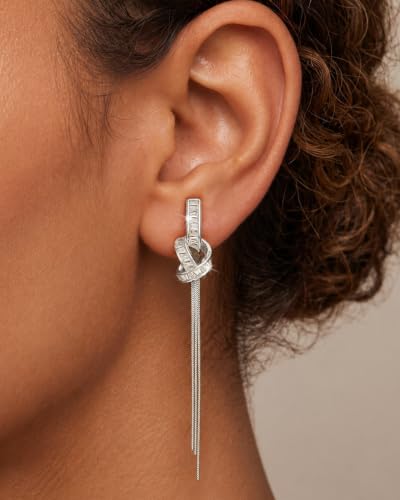 14K Gold Plated/Sterling Silver CZ Pearl Drop Dangle Earrings for Women - color: Gold-Tassel Chain CZ