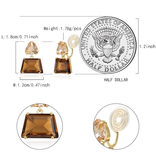 Flyonce Brown Earrings for Women, Sparkly Rhinestone Crystal Hypoallergenic Simple Dainty Small Triangle Drop Dangle Earring for Formal Summer Holiday - style: Clip-on