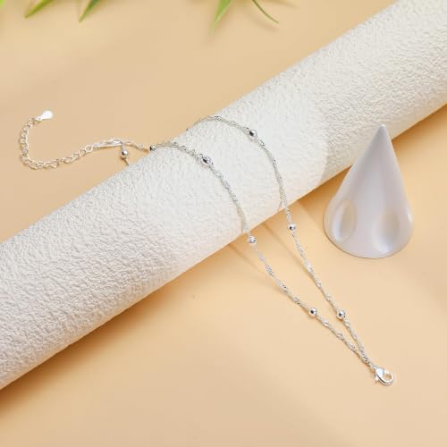 Kenivira 925 Sterling Silver Ankle Bracelets For Women Dainty Layered Waterproof 18K Gold Plated Anklets For Women Beach Adjustable Anklet Foot Jewellery - color: Beaded-S
