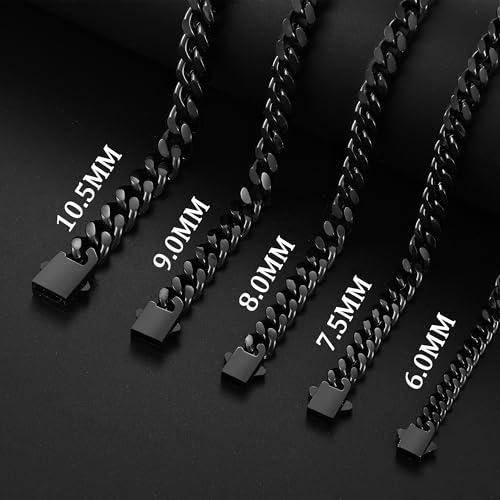 Fiusem Silver Tone/Black/14K Gold Plated Chain Necklace for Men, 5mm/6mm/7.5mm/8mm/9mm Stainless Steel Cuban Link Chain Necklace, Men's Chains 18-28 Inch Jewelry Gifts - size: 18", style: 6mm black