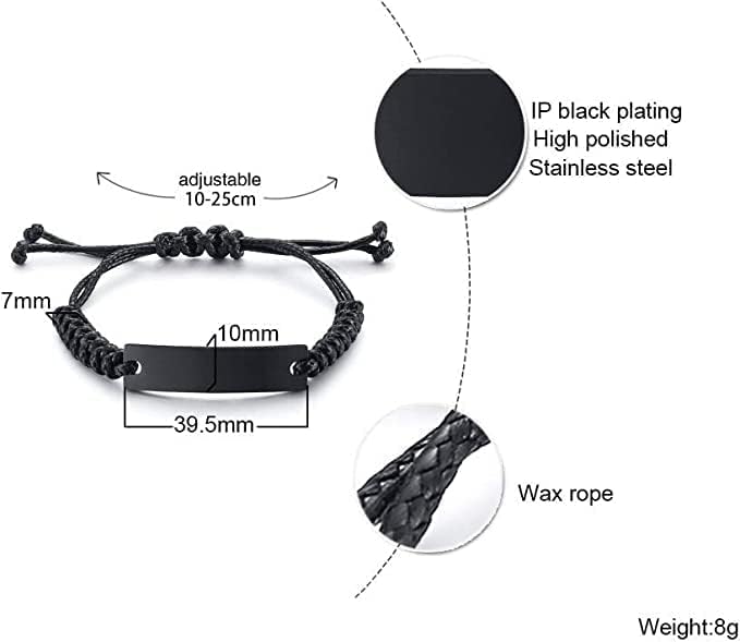 Personalized Christian Bible Verses Black Rope Bracelet Inspirational Scripture ID Cross Religious Quote Faith God Engraved Adjustable Customized Gifts for Men Women Kiss Him Husband Father Bois - style: 2 Corinthians 12:9