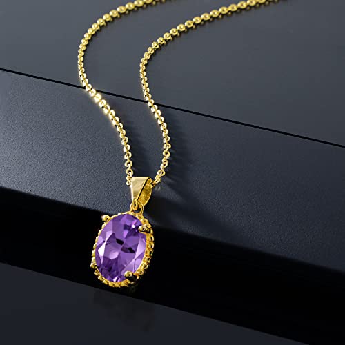 Gem Stone King 11X9MM Oval Gemstone Birthstone Pendant Necklace | 925 Sterling Silver | Solitaire Necklace For Women | With 18 Inch Chain | Fine Jewelry Gifts for Mom Women Wife Her - color: Amethyst-February