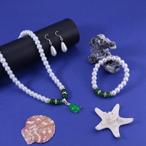 CSIYANJRY99 Pearl Jewelry Set for Women Prom Accessorie Faux Pearl Necklace Bracelet Earring Set Bride Bridesmaid Costume White Jewelry Sets - color: E-Green