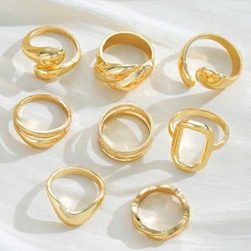 FUTIMELY 14K Gold Stackable Knuckle Rings Set for Women,Aesthetic Silver Trendy Dainty Open Midi Rings Set,Midi Finger Rings Pack Jewelry Gifts - color: Gold3