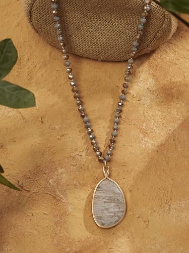MINACHI Handmade Agate Pebble Pendant with Crystal Beads, Random Stone Shape, Vintage Women's Jewelry - style: Necklace R17-057