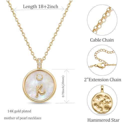 Initial Necklaces for Women Mother of Pearl Gold Letter Necklace Pendant - color: Letter K
