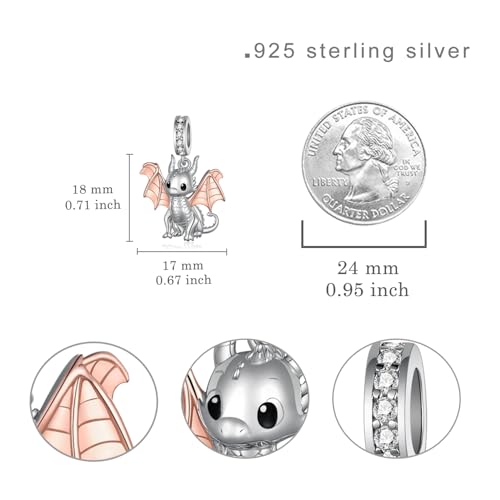 Cute Animals Charms 925 Sterling Silver Highland Cow/Dragon/Axolotl/Raccoon/Whale/Turtle/Cardinal/Hummingbird Charms for Bracelets for Women Cute Animal Charm Beads for Jewelry Making - style: Dragon Charm