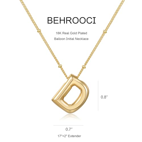 Gold Bubble Initial Necklace for Women Balloon Letter Necklace 18K Gold Plated Dainty Alphabet Pendant Puffy Name Personal Necklace - color: D