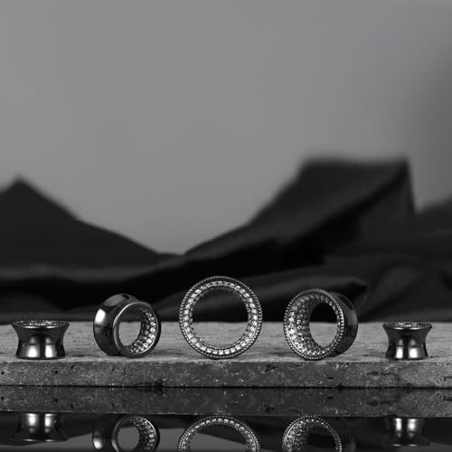 Vankula 2 Pcs Ear Gauges 0g(8mm)-5/8"(16mm) High Polish Single Flare Ear Tunnels 5A Cubic Zirconia Hypoallergenic Plugs for Stretched Ears Tapered Wedding Gift Body Jewelry - color: Black, size: 8mm(0G)