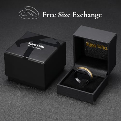 King Will Black Tungsten Rings for Men Hammer Wedding Band | Black, Grooved, Hammer Wedding Band Gold Groove, Sand Inlay, Everyday Wear - color: Embossed Golden Foil